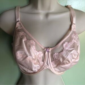 BALI Vintage Womens Bra 36DD Sheer Lace Underwire Pink Floral Sexy Lingerie